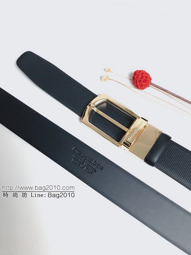 Zegna男士皮帶 傑尼亞雙面用旋轉五金牛皮腰帶  jjp1375